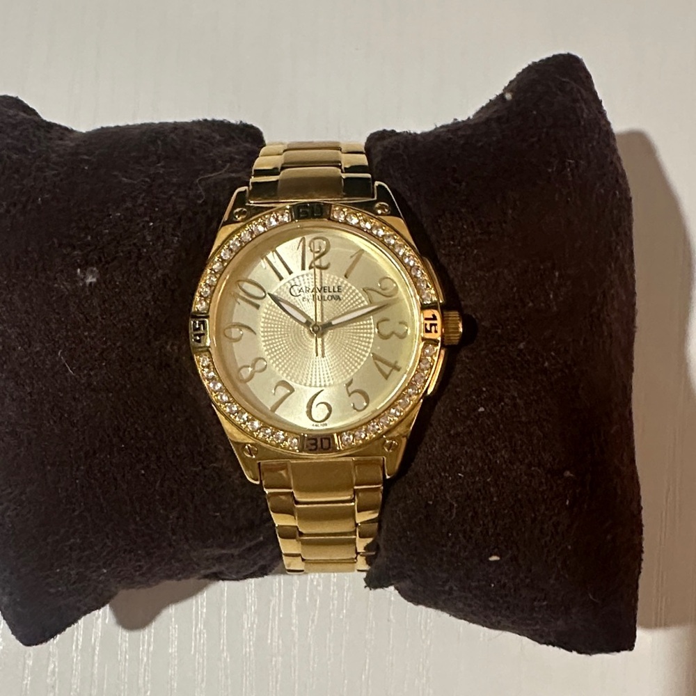 Women’s Caravelle by Bulova Gold Watch with Crystal Accents